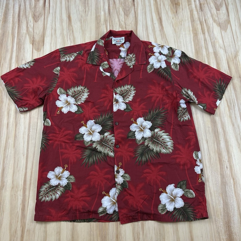 Pacific Legend Vintage Men's Large Red Floral Hawaiian Shirt Short Sleeve